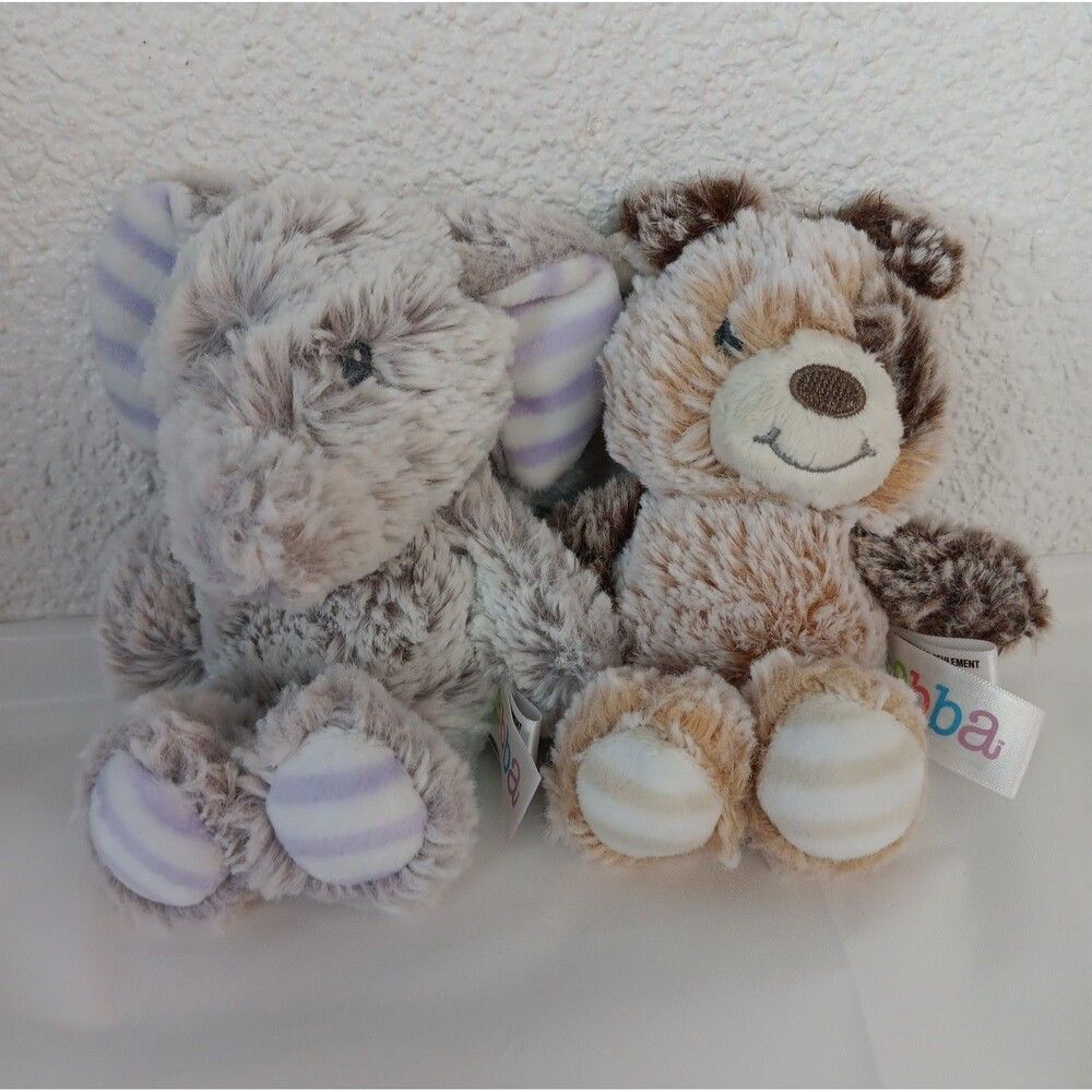 Aurora Baby ebba Elephant & Puppy Dog Plush Rattles Silky Soft Baby Toddler Toy